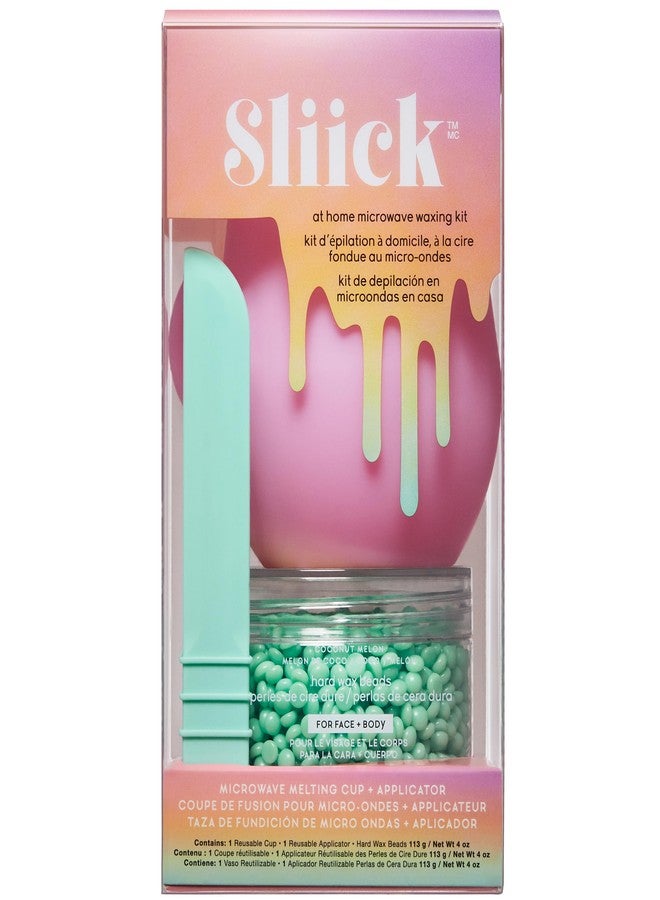 Sliick At Home Waxing Kit for Women, Pink – Coconut Melon, Hard Wax Kit for Hair Removal, Microwave Melting Cup, Applicator & Beads, At Home Wax Set - Image 1